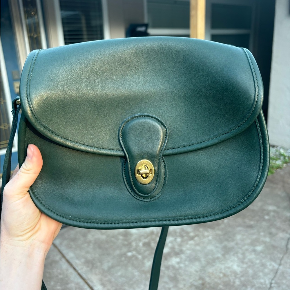 Vintage Coach Prairie Bottle Green Leather Crossbody Bag 9954